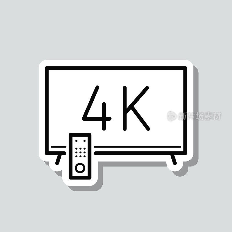 4 k电视。图标贴纸在灰色背景